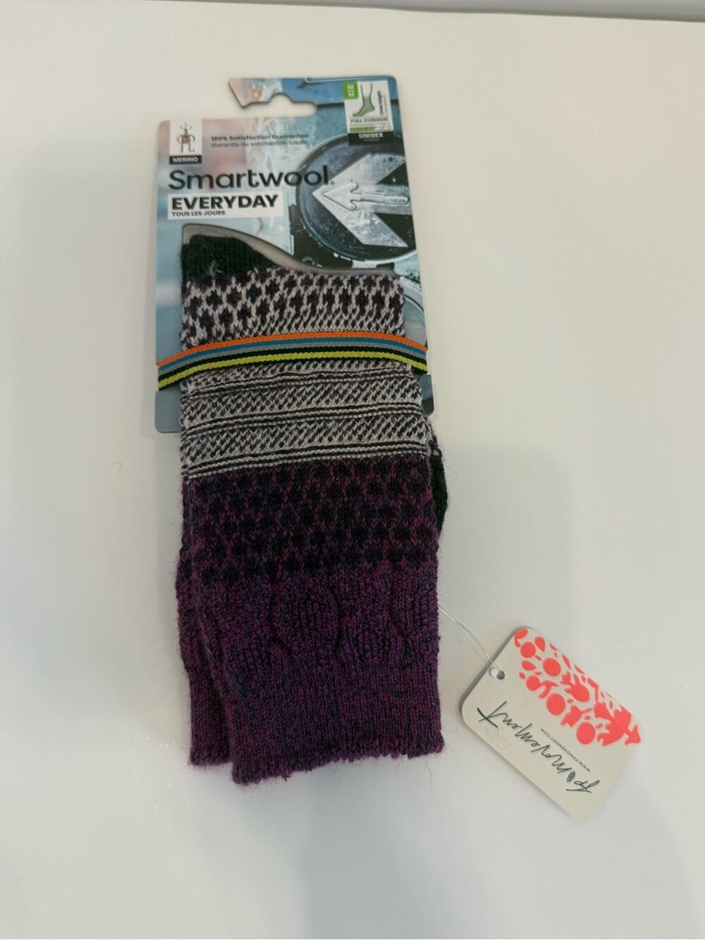 NWT Smartwool Everyday Popcorn Cable Wool Blend Sicks Purple, Black Med Gorpcore